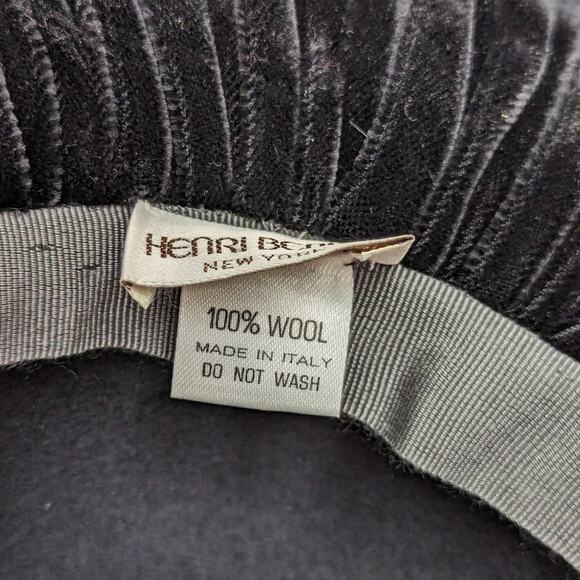 Vintage Henri Bendel Velvet Wide Flipped Brim Hat 80s Wool Black Western Witchy - Picture 5 of 6